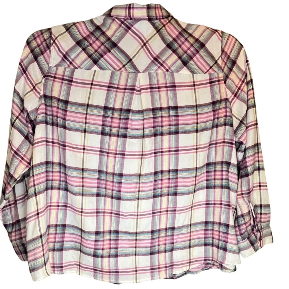Maurices Womens 2X Soft Plaid Button Down Pink Teal Rayon Blend Long Sleeve - Picture 2 of 9